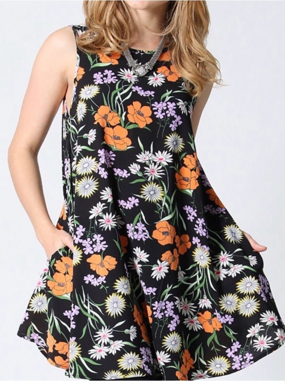 Women’s Colorful Floral Pull Over Dress w/Pockets